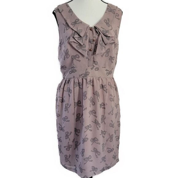 Darling Dress - Blush pink/mauve color with grey bow print -Sz M - Picture 1 of 5